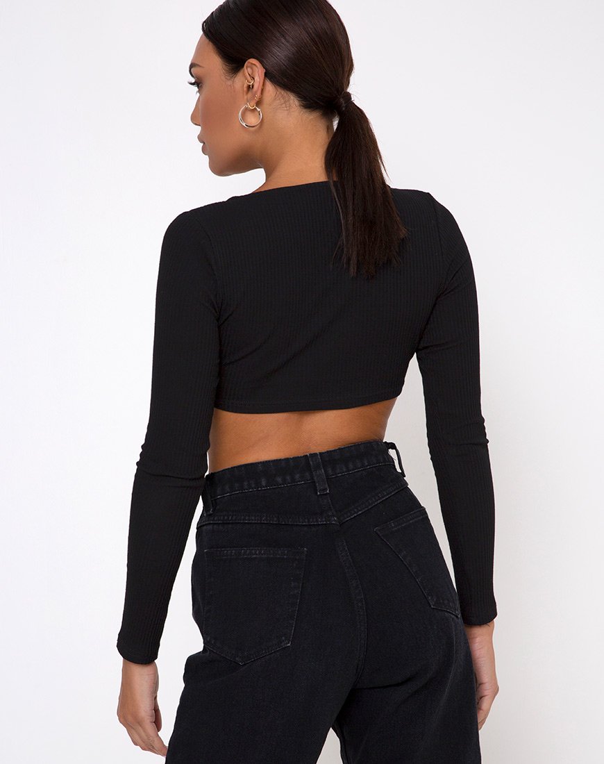 Image of Gato Crop Top aus Rippe Schwarz