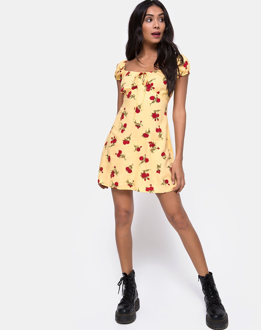 Image of Gaval Minikleid in Falling Rose Gelb