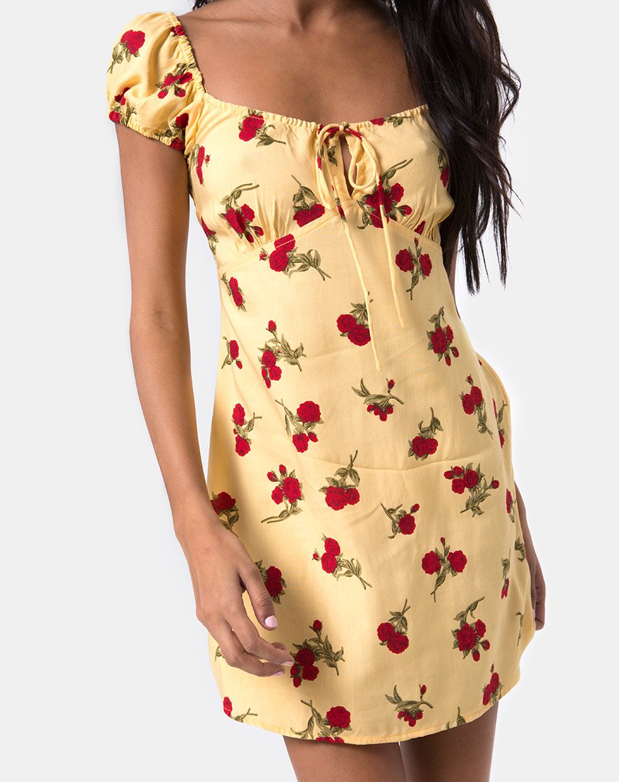 Image of Gaval Minikleid in Falling Rose Gelb