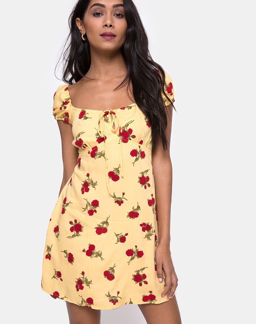 Gaval Minikleid in Falling Rose Gelb