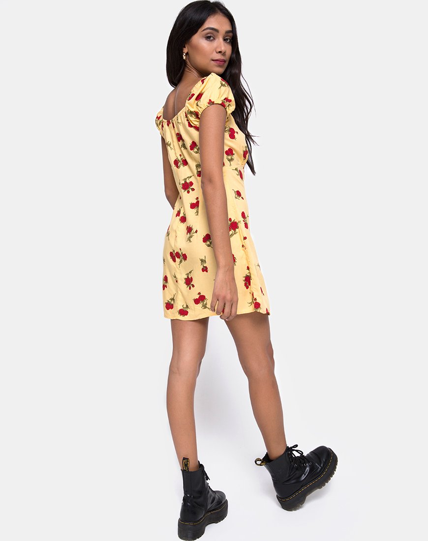 Image of Gaval Minikleid in Falling Rose Gelb