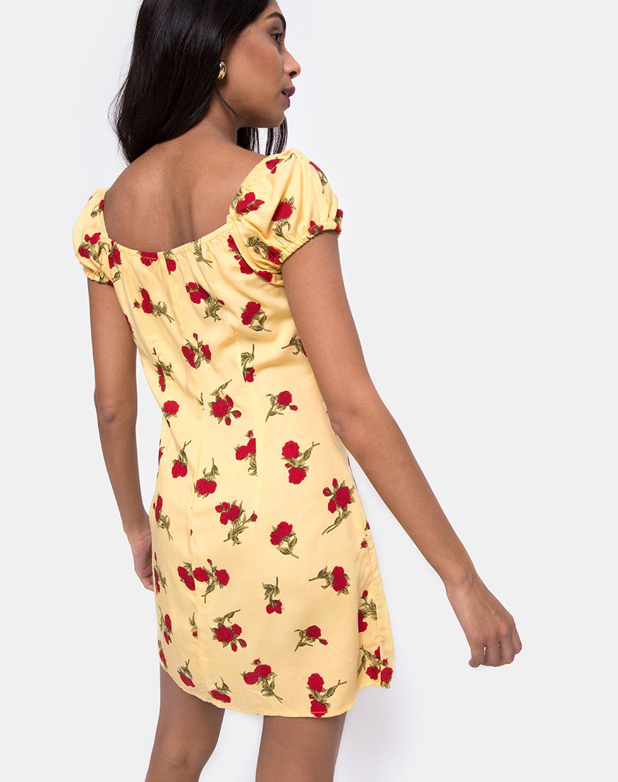 Image of Gaval Minikleid in Falling Rose Gelb