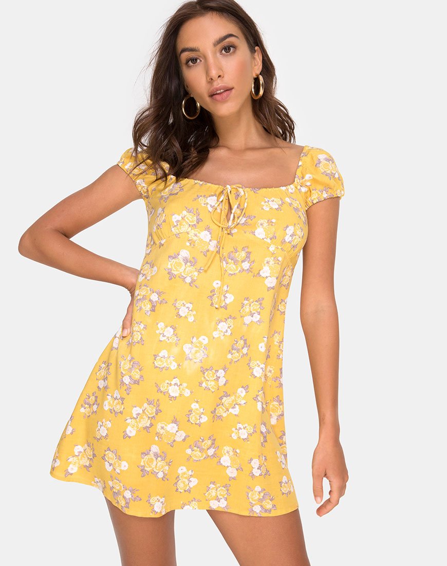 Gaval Minikleid in Rosenstrauß Gelb