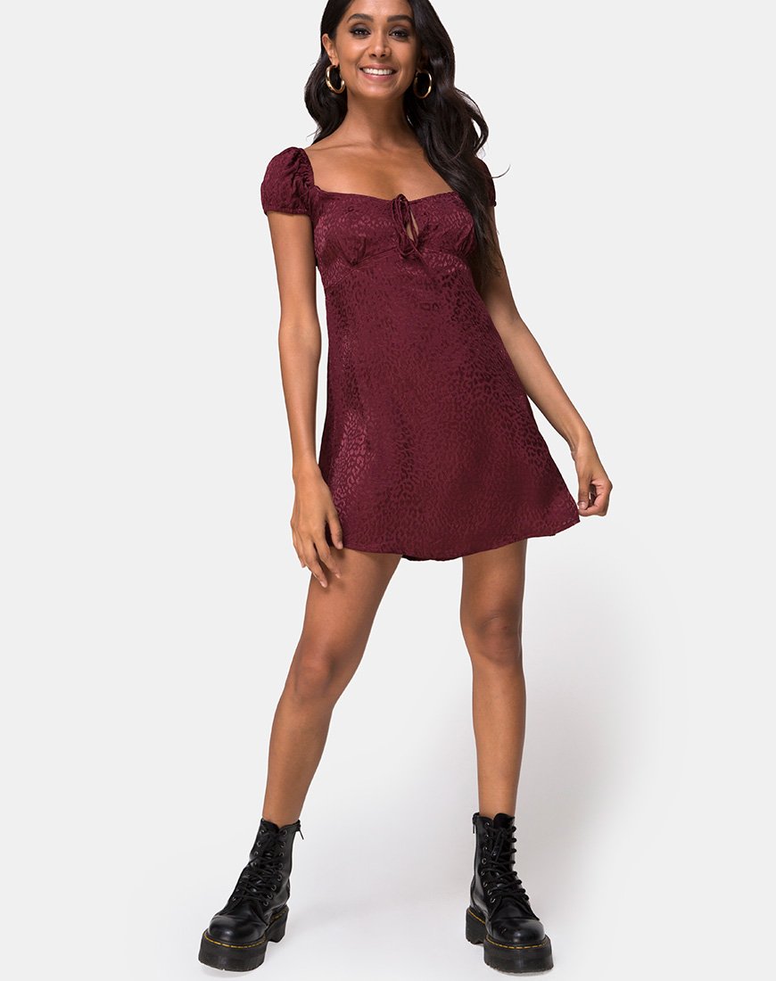 Image of Gaval Minikleid aus Satin Gepard Burgund