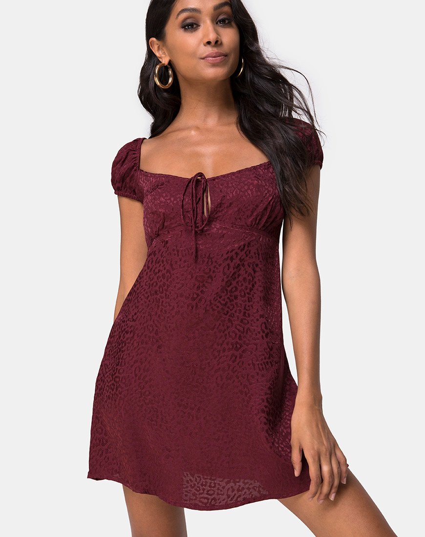 Gaval Minikleid aus Satin Cheetah Burgundy