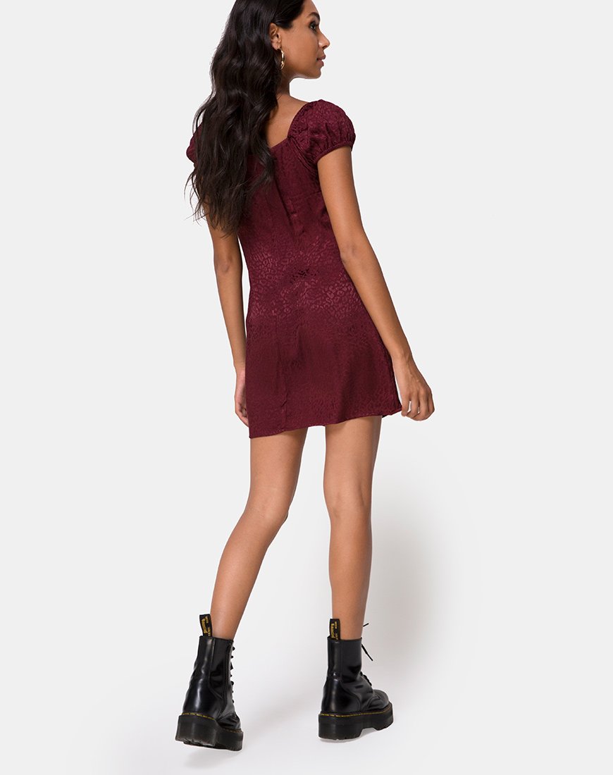 Image of Gaval Minikleid aus Satin Gepard Burgund