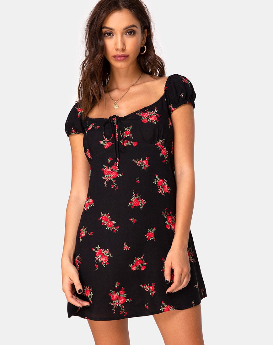 Gaval Minikleid in Soi Rose Schwarz und Rot