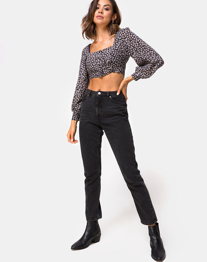 Bild von Gazalo Cropped Top in Ditsy Rose Schwarz