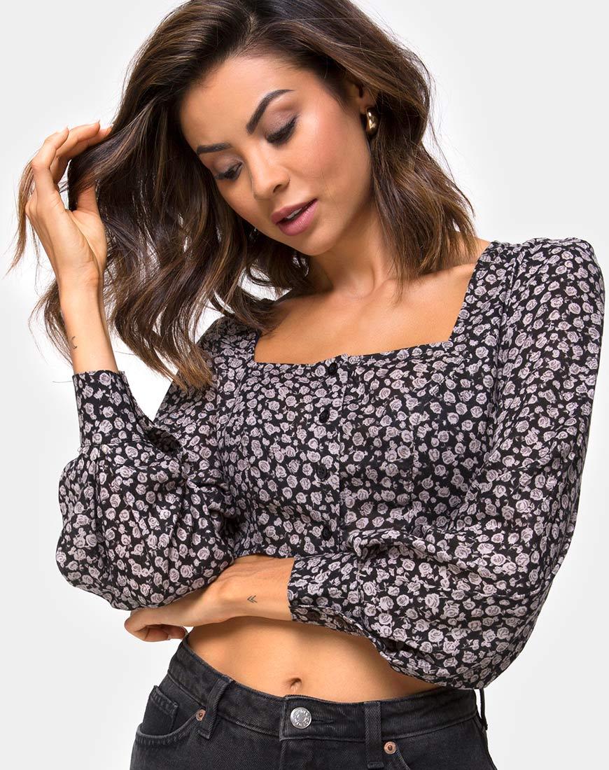 Bild von Gazalo Cropped Top in Ditsy Rose Schwarz