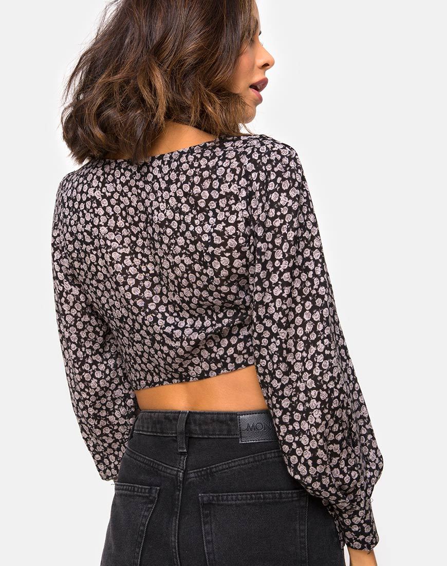 Bild von Gazalo Cropped Top in Ditsy Rose Schwarz