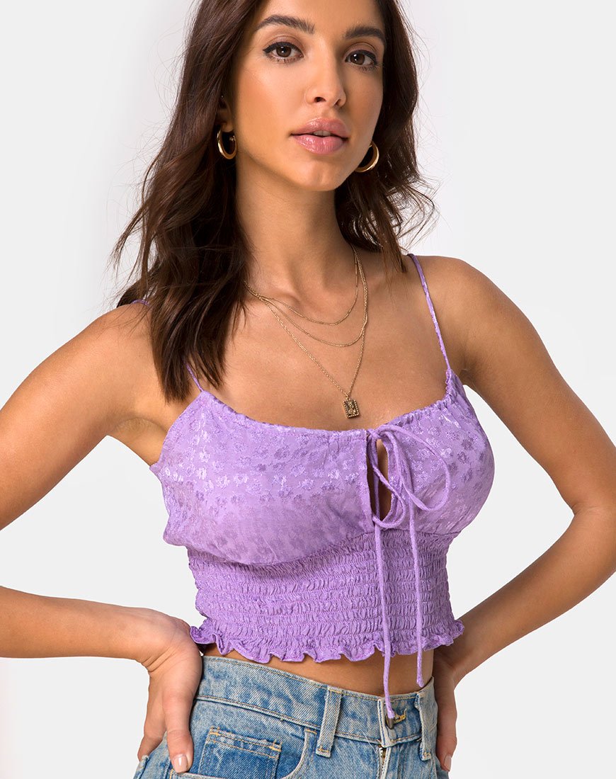 Gemala Cami Top in Satin Ditsy Rose Lavendel