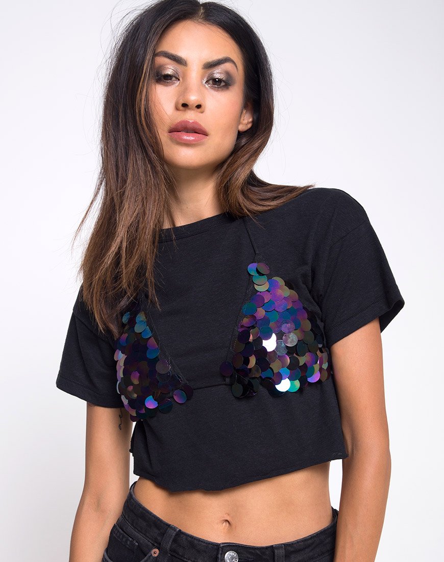 Gwen Bralet aus Scheibenpailletten Petrol