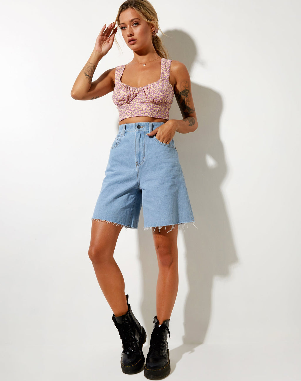 Gilda Crop Top in Flower Fun Flieder Zitrone