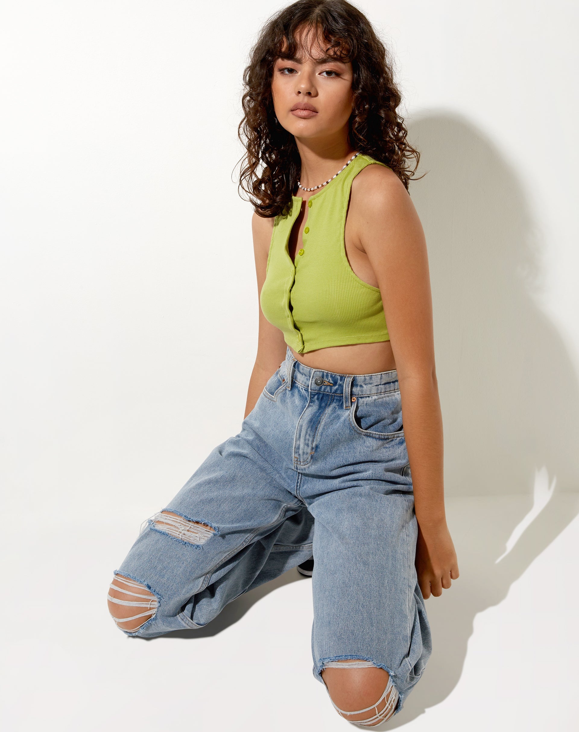 Bild von Gilly Crop Top in Rib Leaf Grün