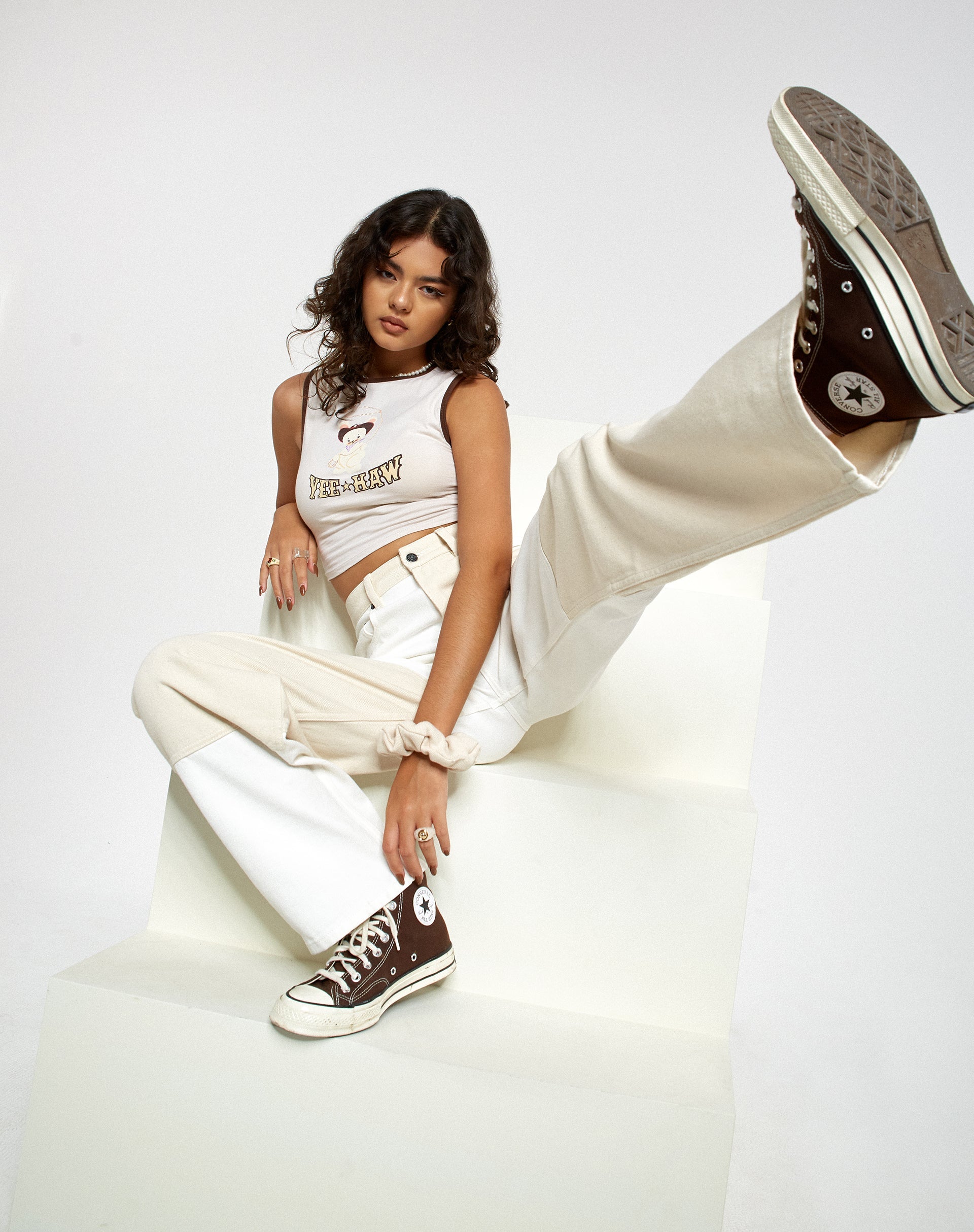 Bild von Motel X Barbara Kristoffersen Tonal Panel Parallel Jeans in Weiß und Ecru