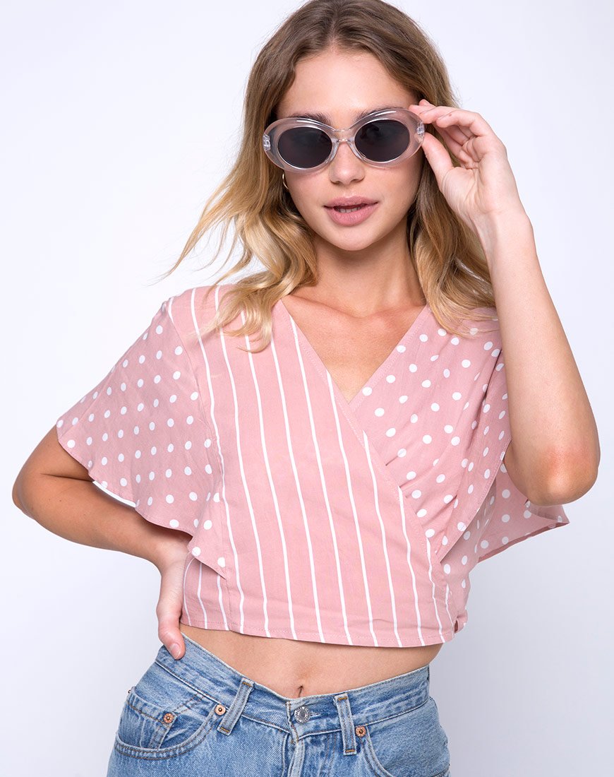 Gios Wickeloberteil mit Fleckenstreifen in Rosa und Weiß