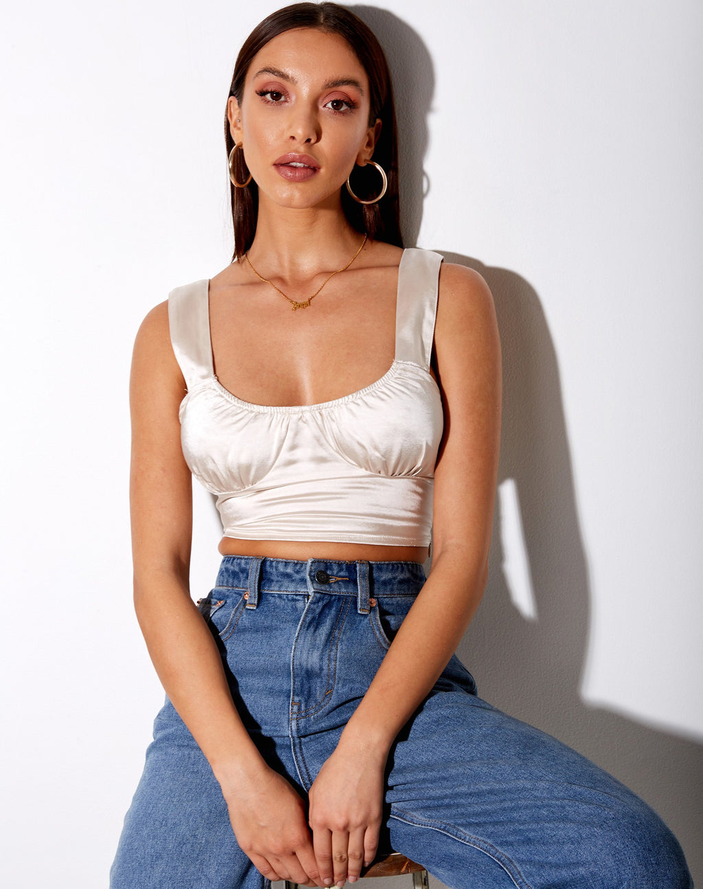 Gladis Vest Crop Top aus Satin Champagner