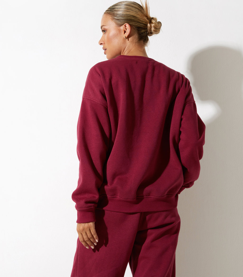 Glan Sweatshirt in Burgund mit 'Winning Team'-Stickerei