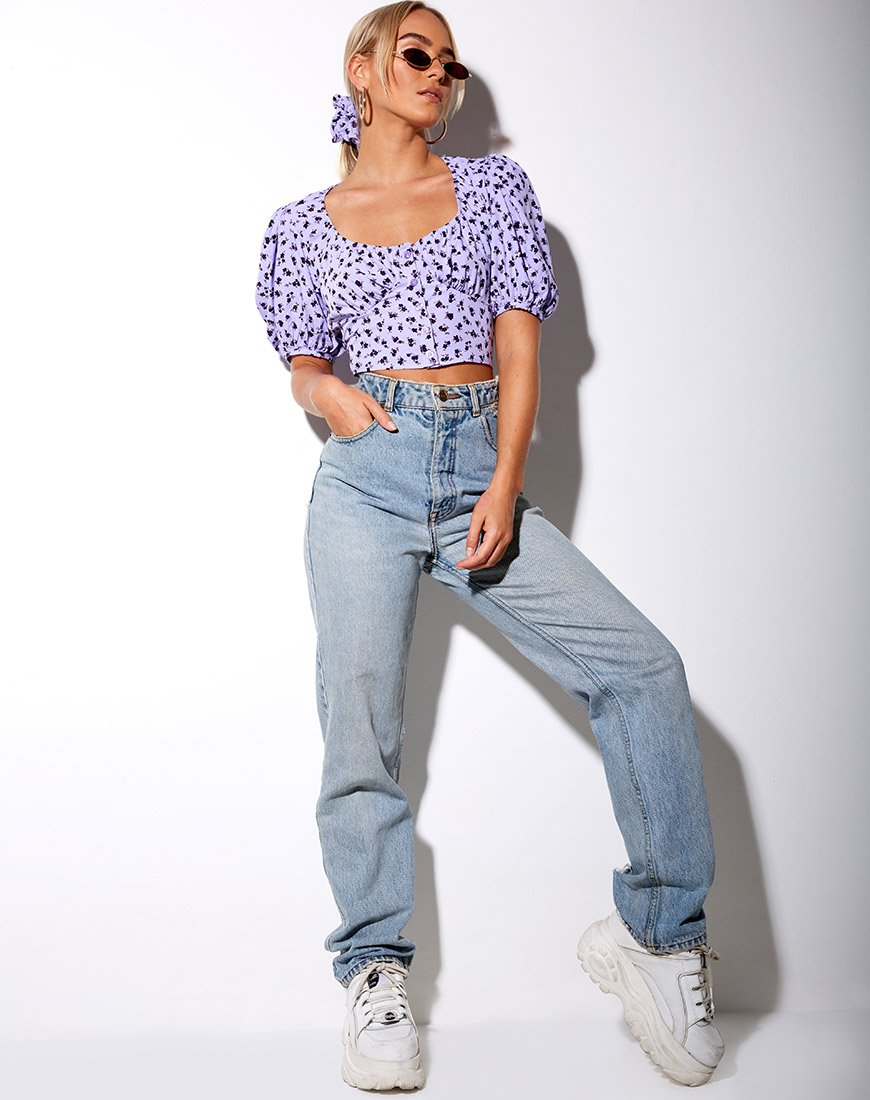 Glarie Crop Top in zartem Gänseblümchen Flieder