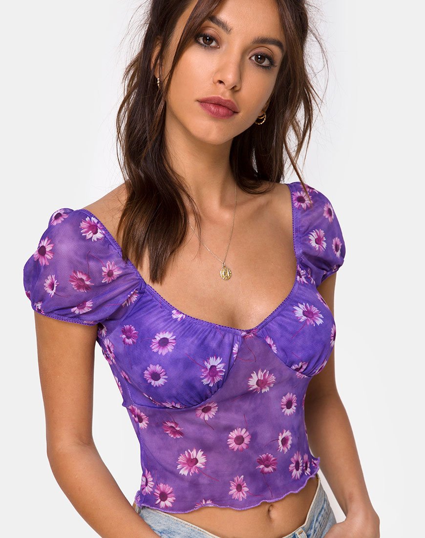 Glasty Crop Top in Lila Daisy Daze