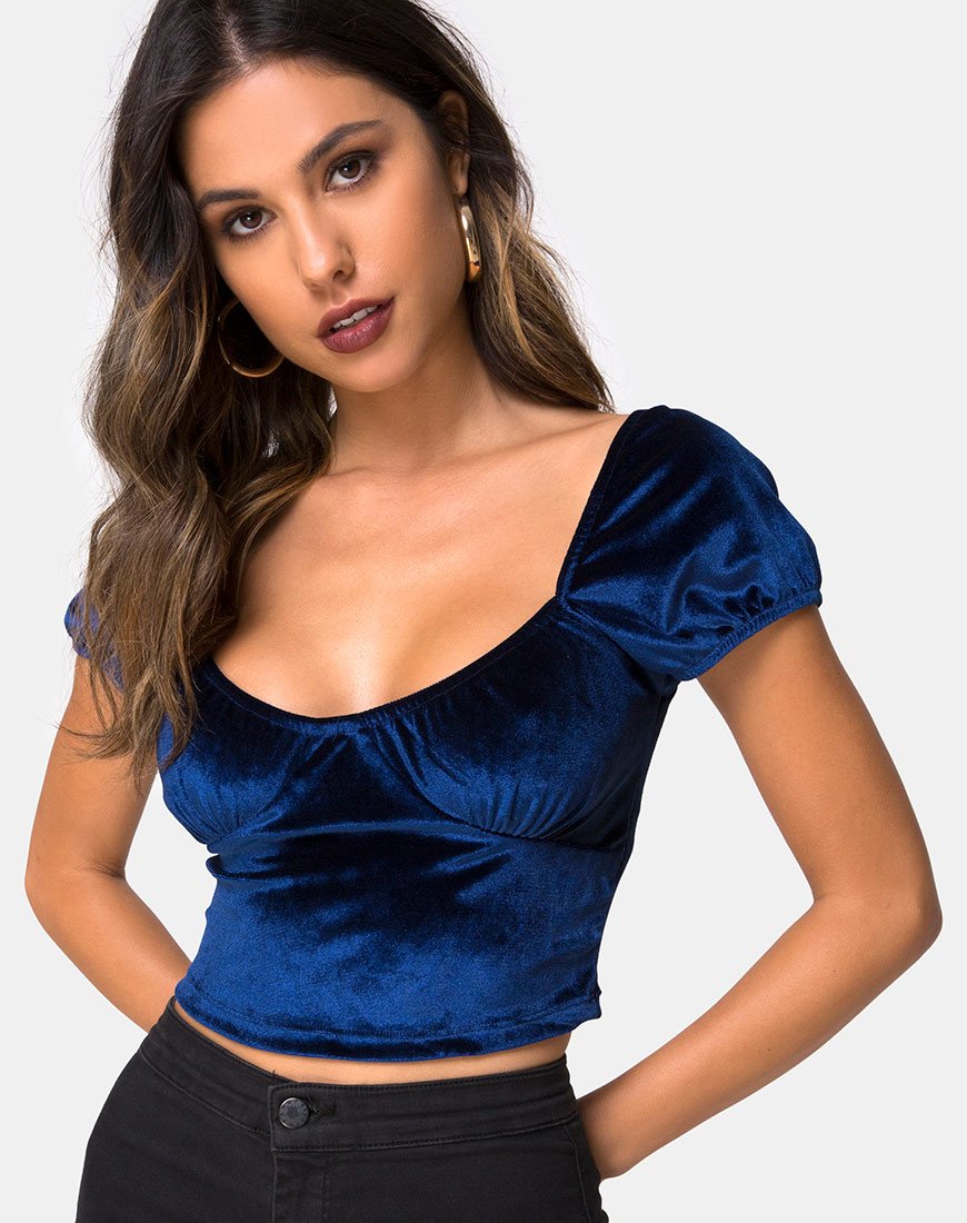 Glattes Top aus Samt Navy