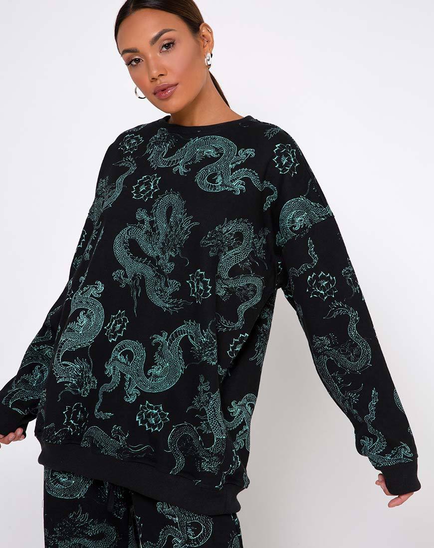 Glo Sweatshirt in Drachenblume Schwarz und Mint