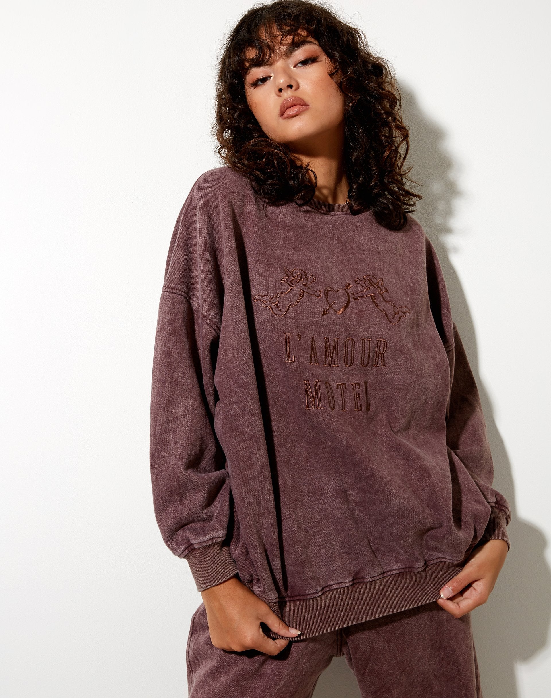 Bild von Glo Sweatshirt in brauner Waschung LAMour Motel Embro