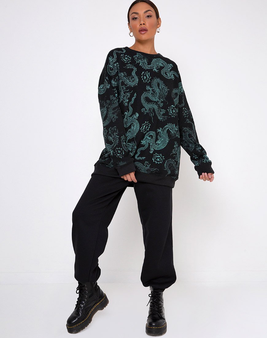 Image of Glo Sweatshirt in Drachenblume Schwarz und Mint