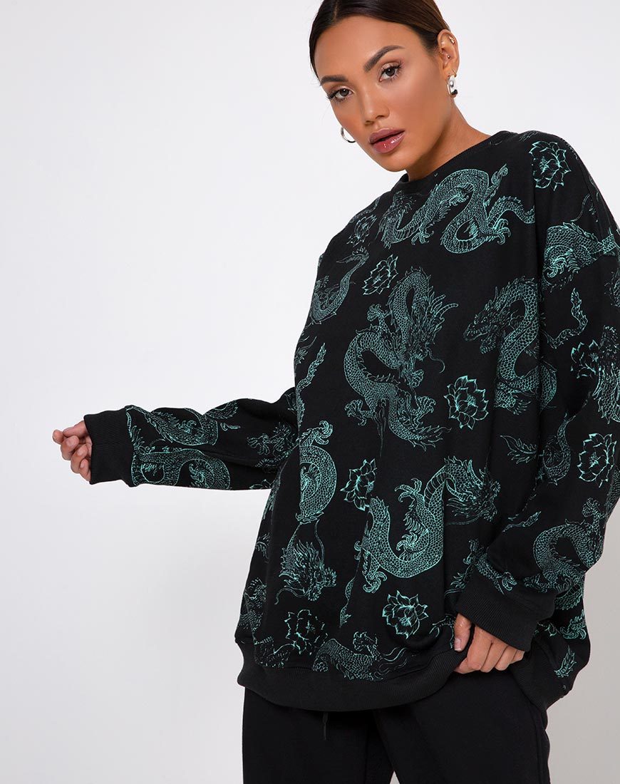 Image of Glo Sweatshirt in Drachenblume Schwarz und Mint