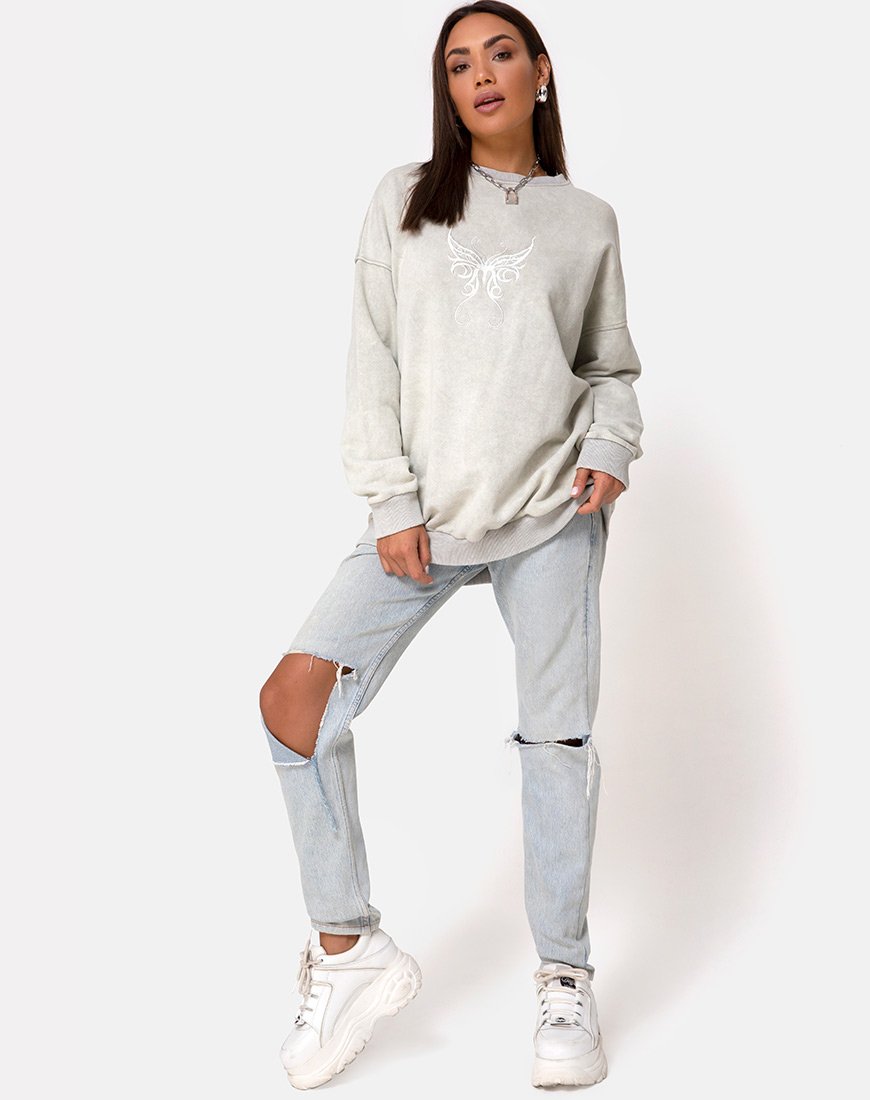 Image of Glo Sweatshirt in Ecru mit Schmetterlingsstickerei