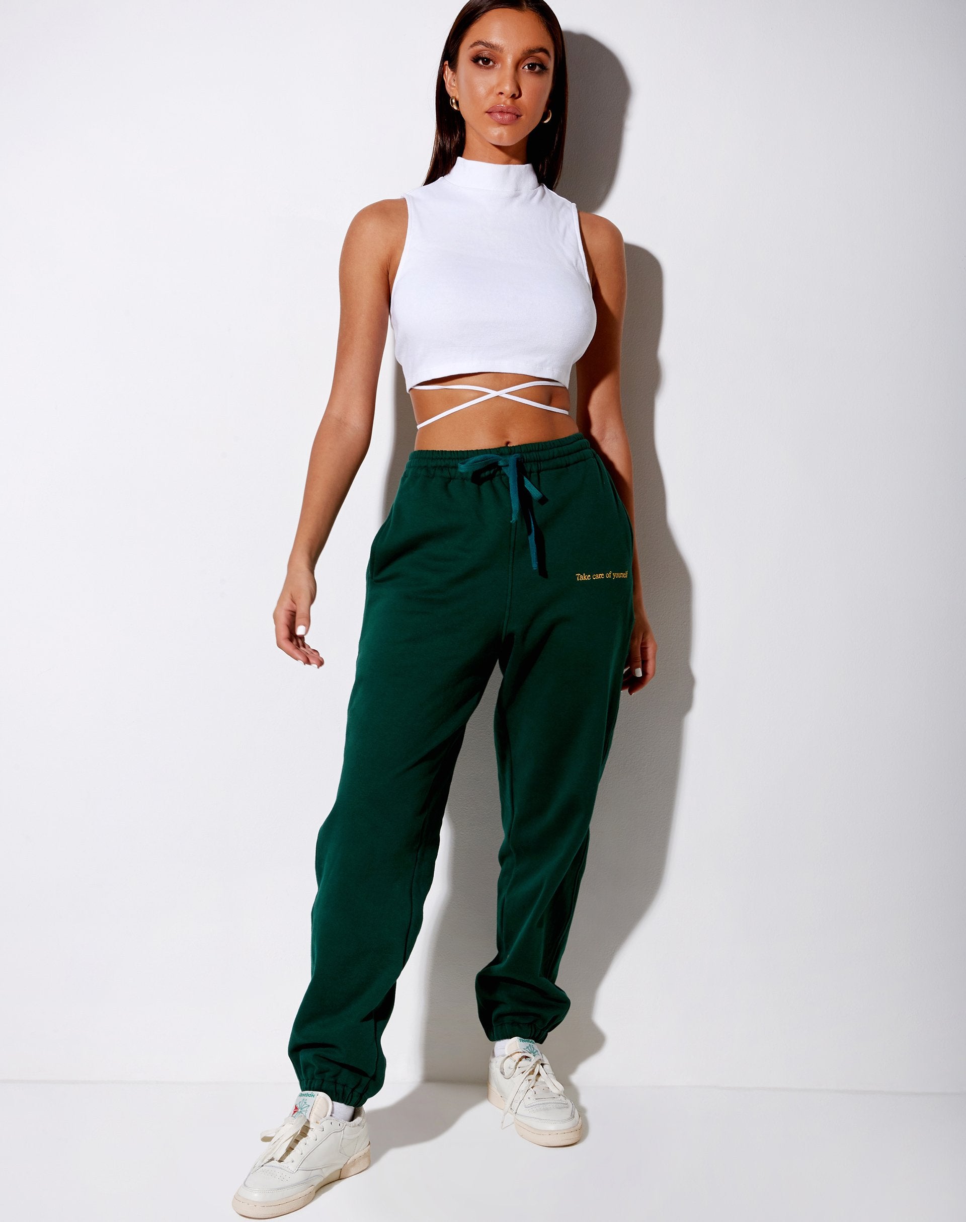 Image of Basta Jogger in Flaschengrün mit Take Care Of Yourself Stickerei