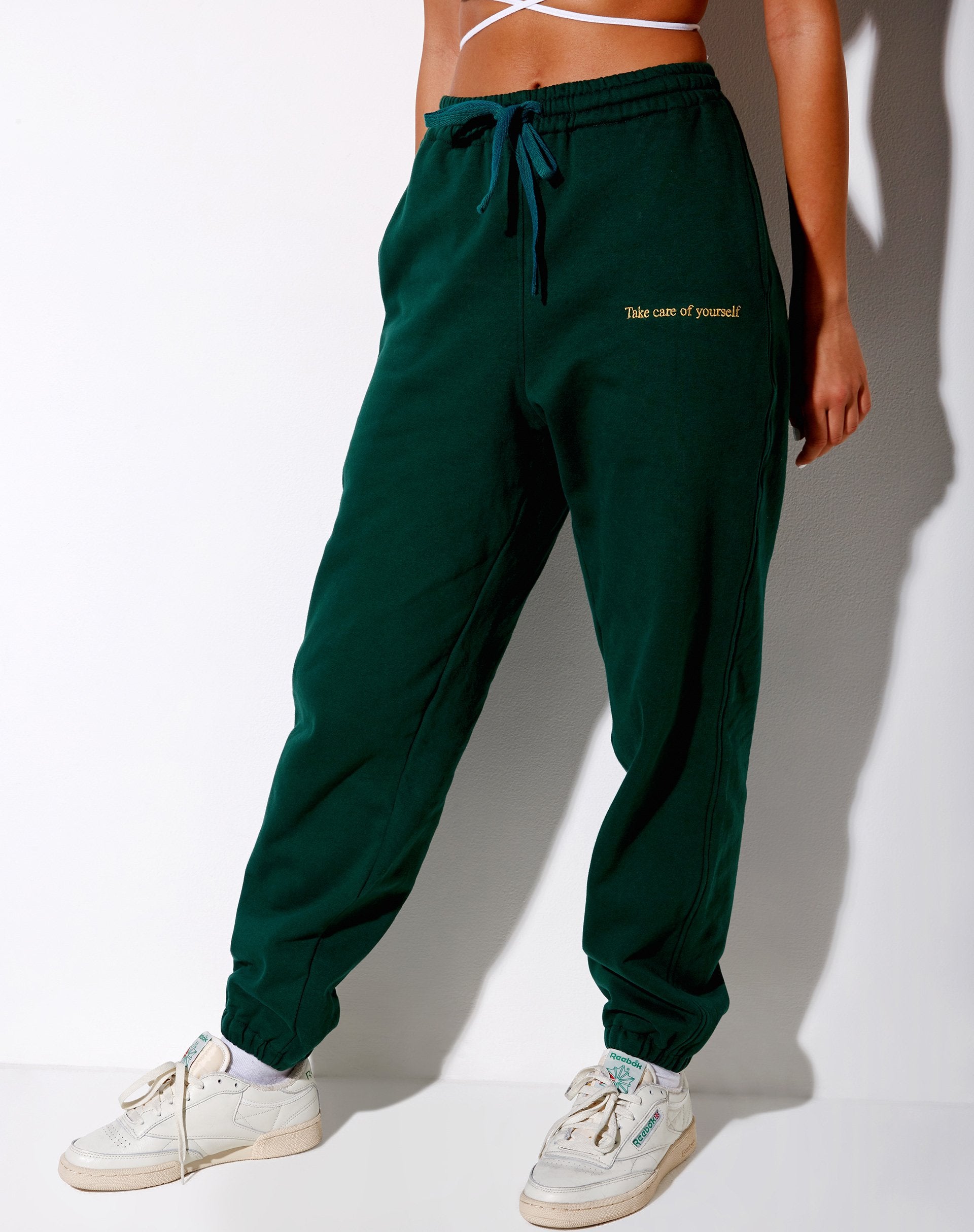 Image of Basta Jogger in Flaschengrün mit Take Care Of Yourself Stickerei
