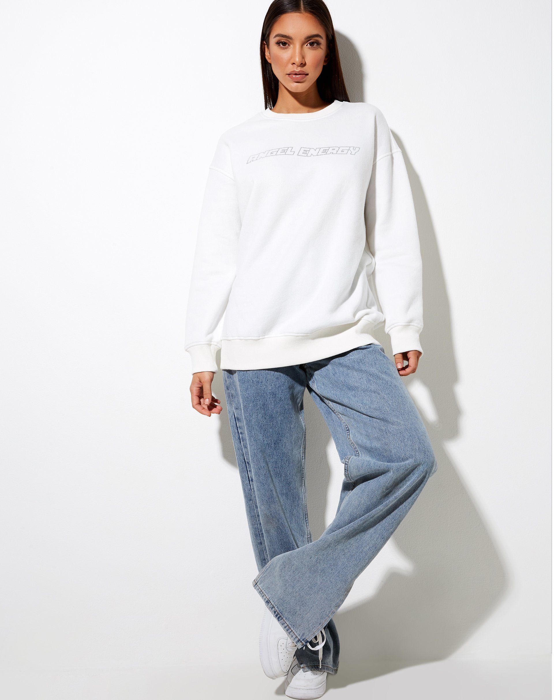Image of Glowee Sweatshirt in warmem Weiß Engel Energie Hotfix