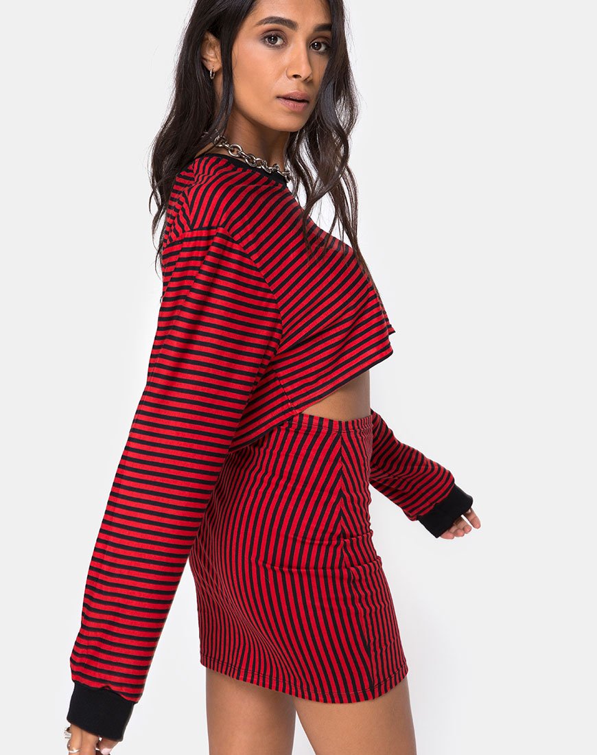 Image of Goce Crop Top in Mini Stripe Rot und Schwarz