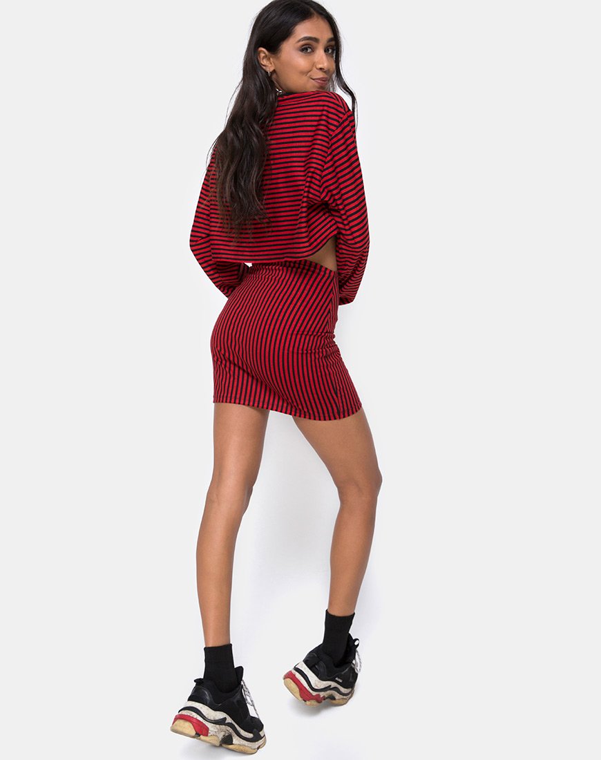 Bild von Kimmy Bodycon Rock in Mini Stripe Rot und Schwarz