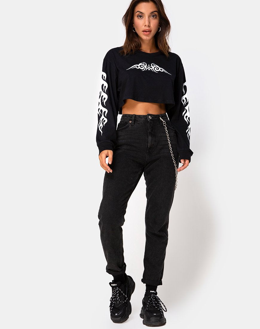 Bild von Gocea Crop Top in Schwarz mit weißem Tribal
