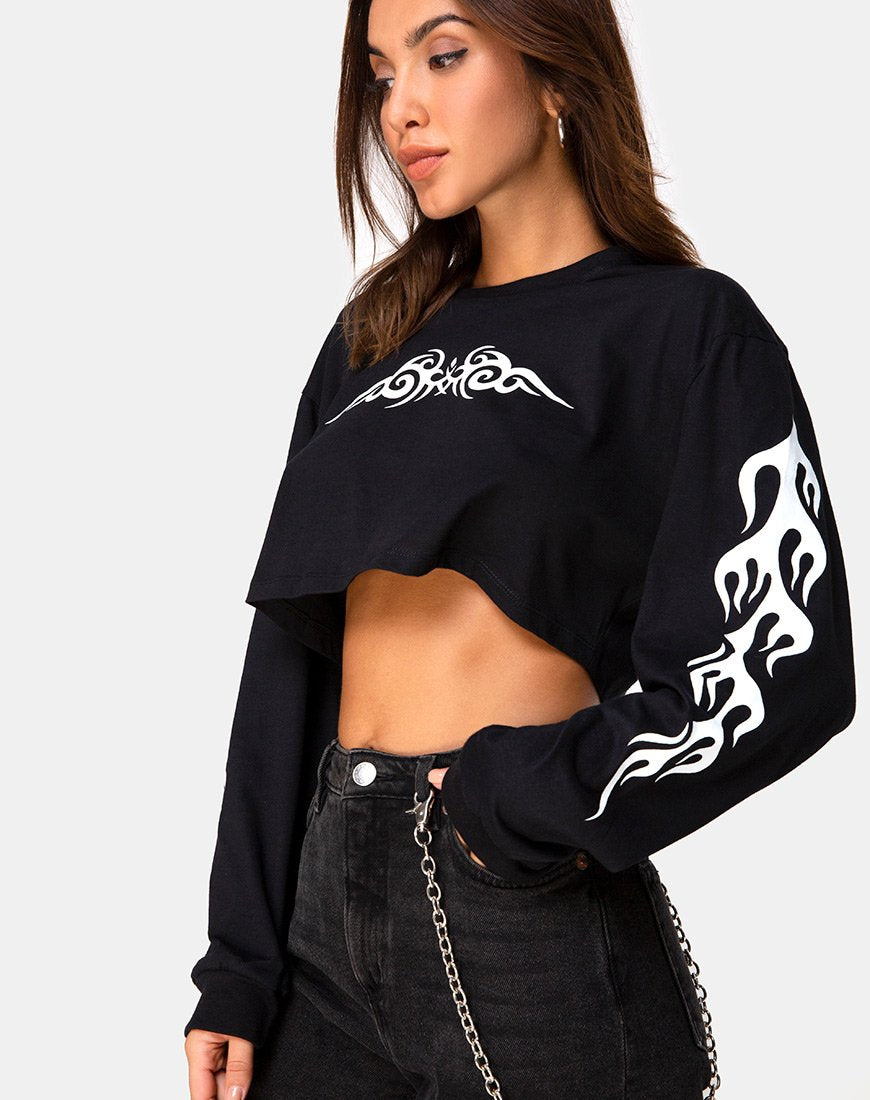 Bild von Gocea Crop Top in Schwarz mit weißem Tribal
