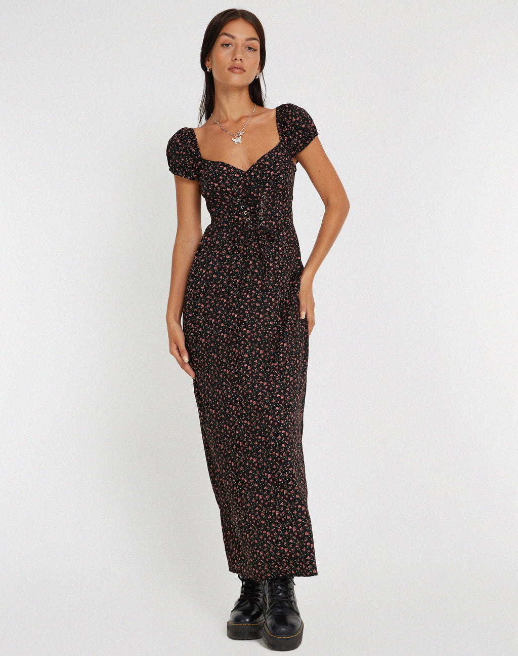 Grace Maxikleid in Dunkelrosa Rosa Schwarz