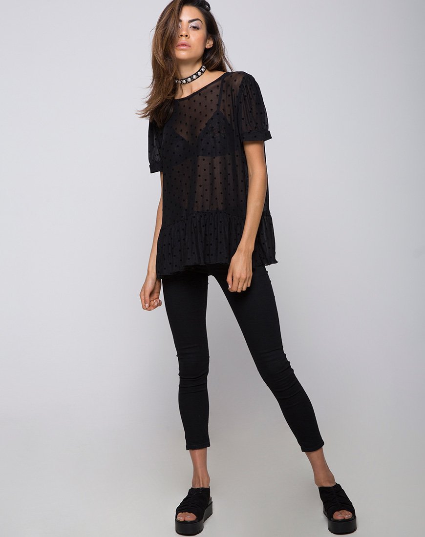 Image of Gretta Top aus Polka-Netz Schwarz