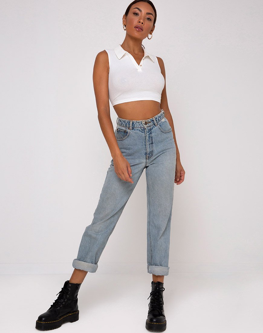 Bild von Guaco Crop Top in Rippe Elfenbein