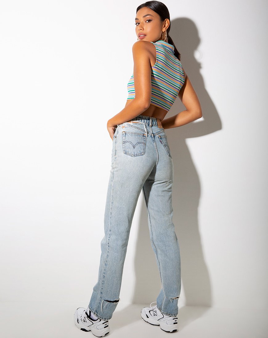 Image of Raco Crop Top in Rippe Grün Lila und Gelb