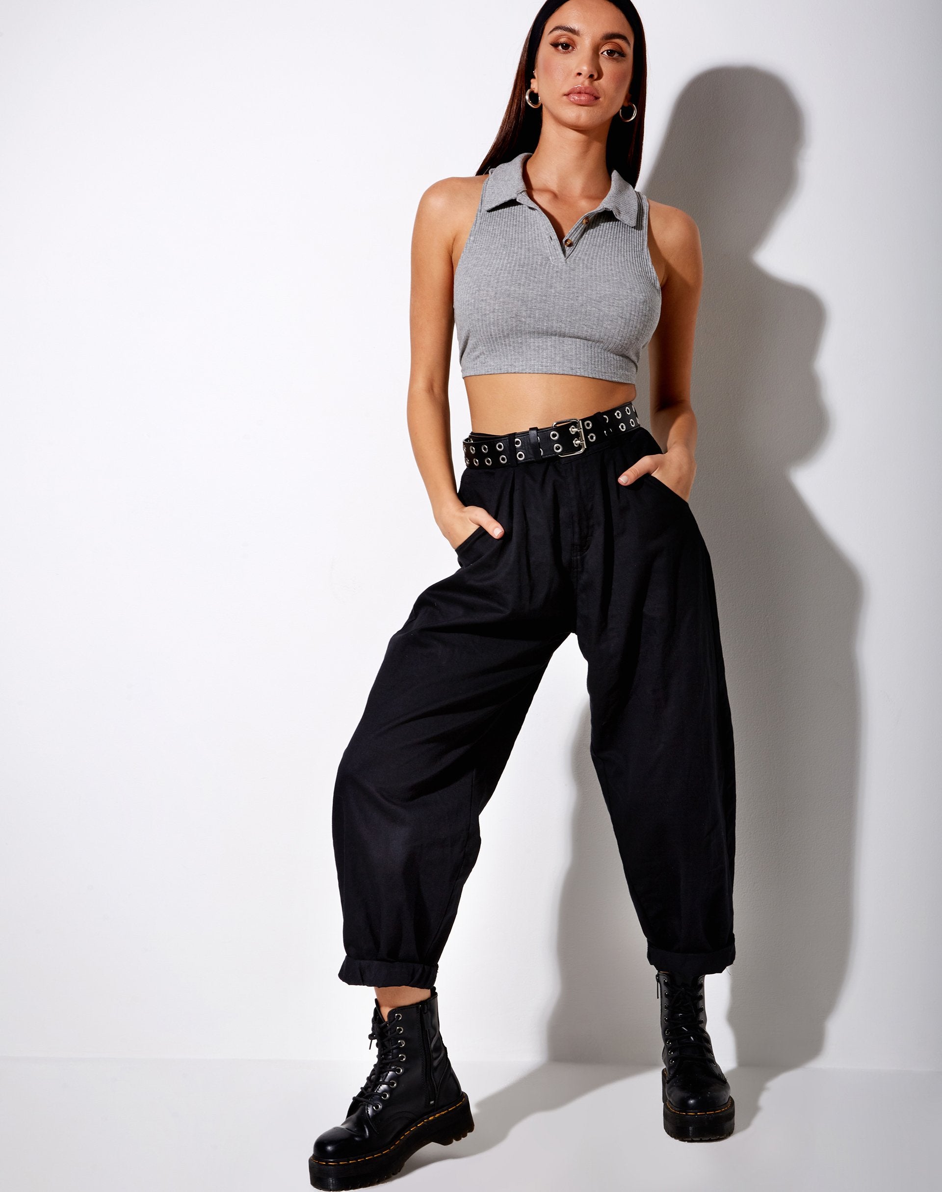Image of Guaco Crop Top in Rippe grau meliert