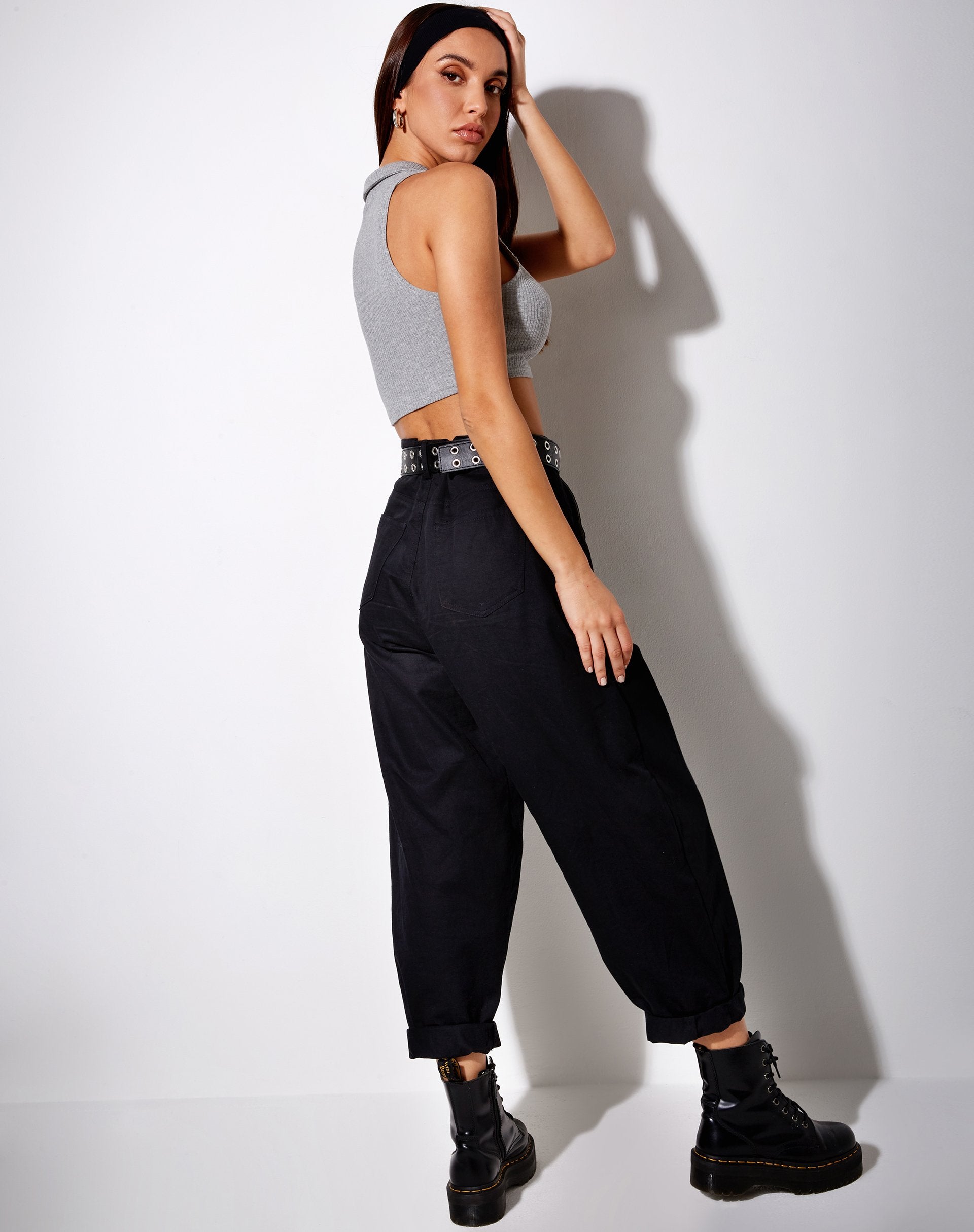 Image of Guaco Crop Top in Rippe grau meliert