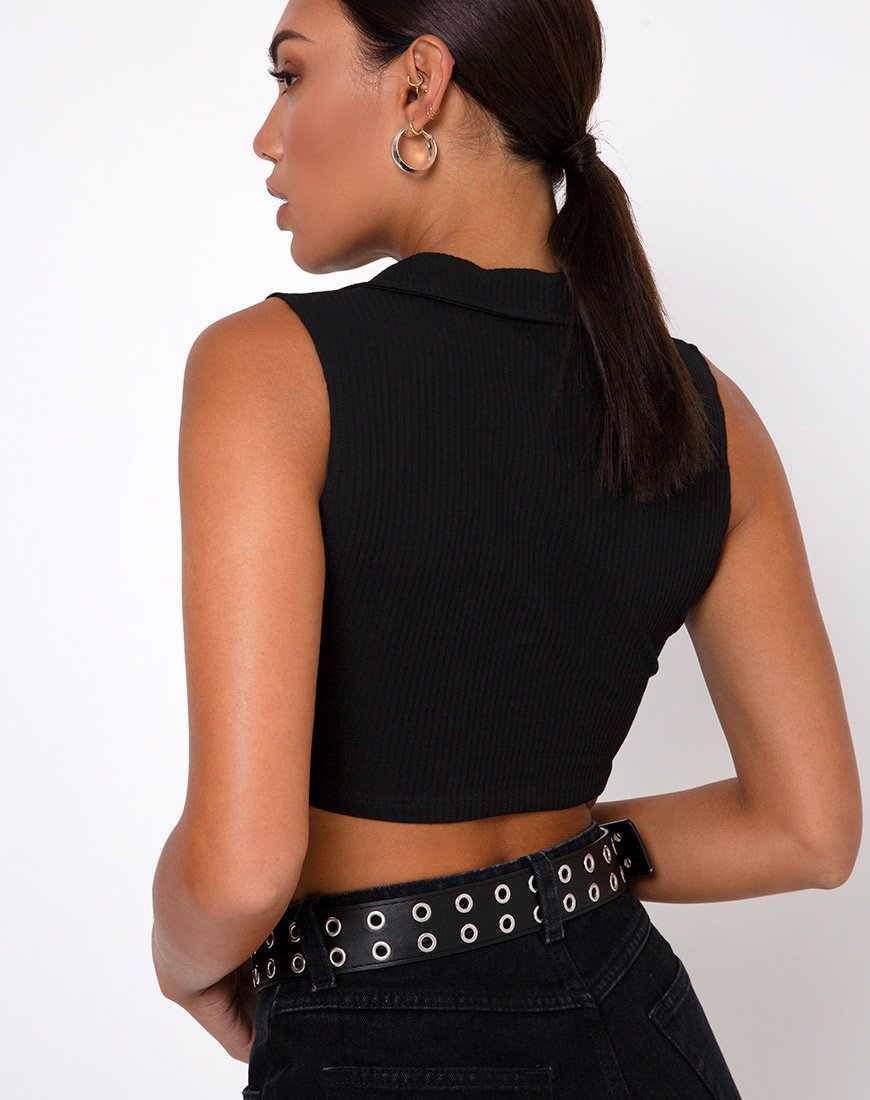 Guaco Crop Top aus Rippe Schwarz