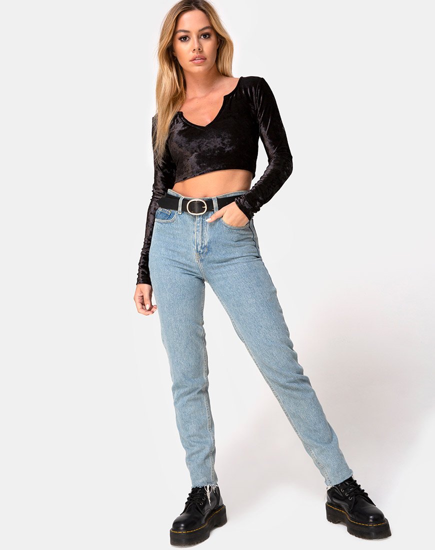 Image of Guan Crop Top aus Samt Schwarz