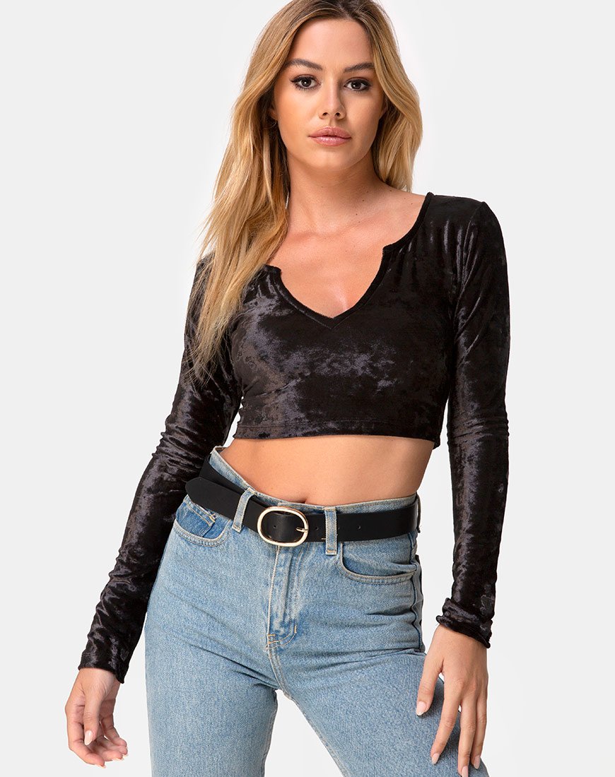 Guan Crop Top aus schwarzem Samt