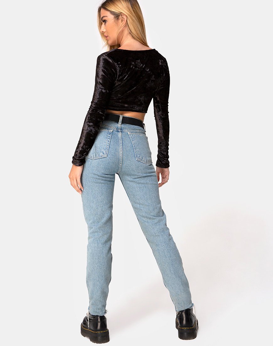 Image of Guan Crop Top aus Samt Schwarz