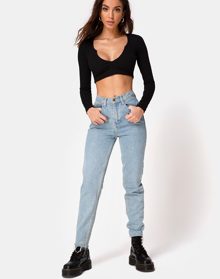 Image of Guan Crop Top in Rippe Schwarz