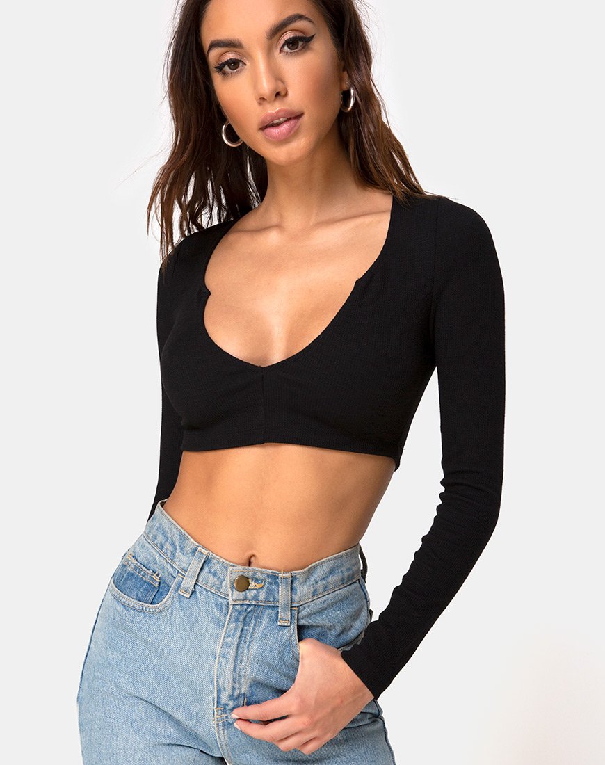 Image of Guan Crop Top in Rippe Schwarz