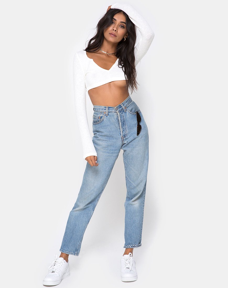 Bild von Guan Crop Top in Rippe Elfenbein